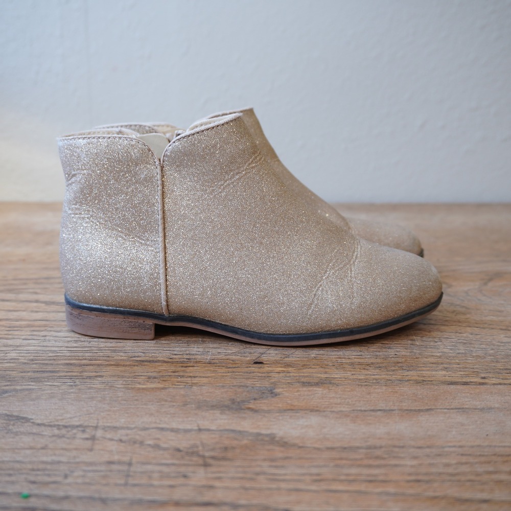 Cat & Jack Kids Size 13 Gold Glitter Ankle Boots Side Zip Sparkle Booties